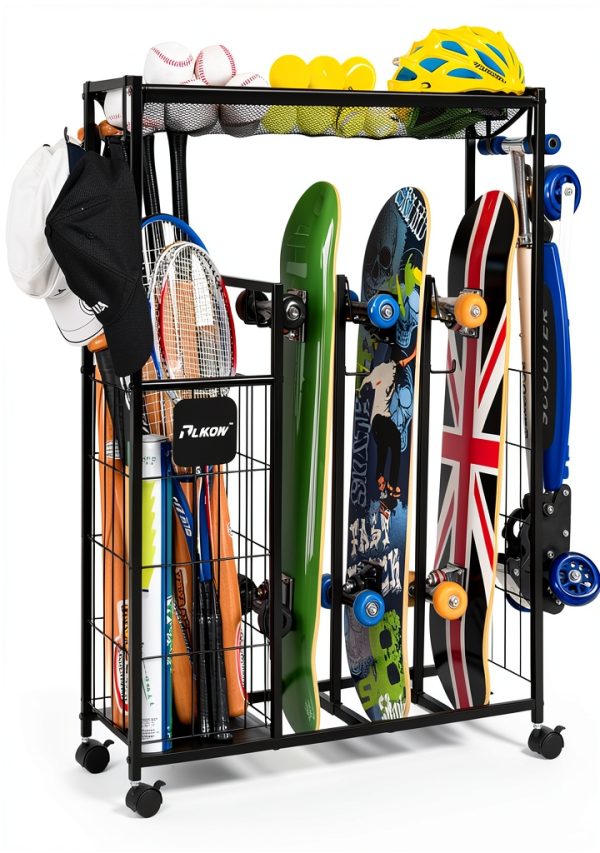 PLKOW Skateboard Storage Rack Steel Frame Lockable Wheels-0