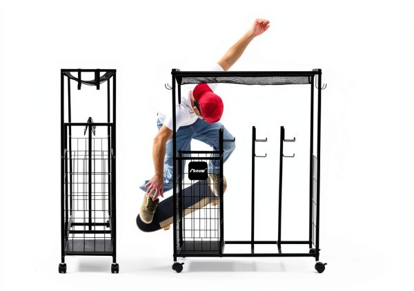 PLKOW Skateboard Storage Rack Steel Frame Lockable Wheels-2