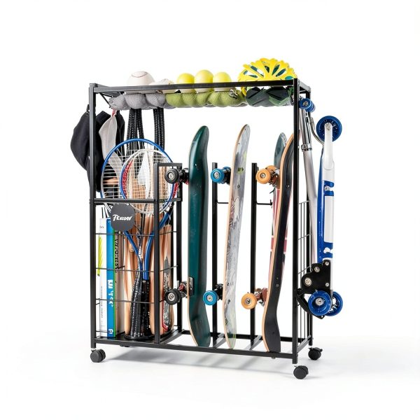 PLKOW Skateboard Storage Rack Steel Frame Lockable Wheels-1