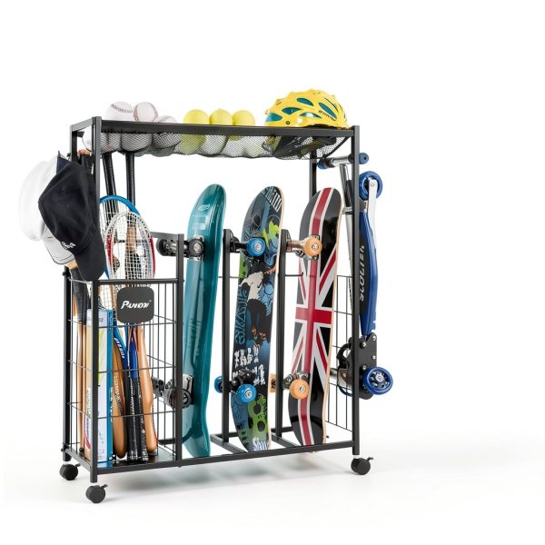 PLKOW Skateboard Storage Rack Steel Frame Lockable Wheels-3