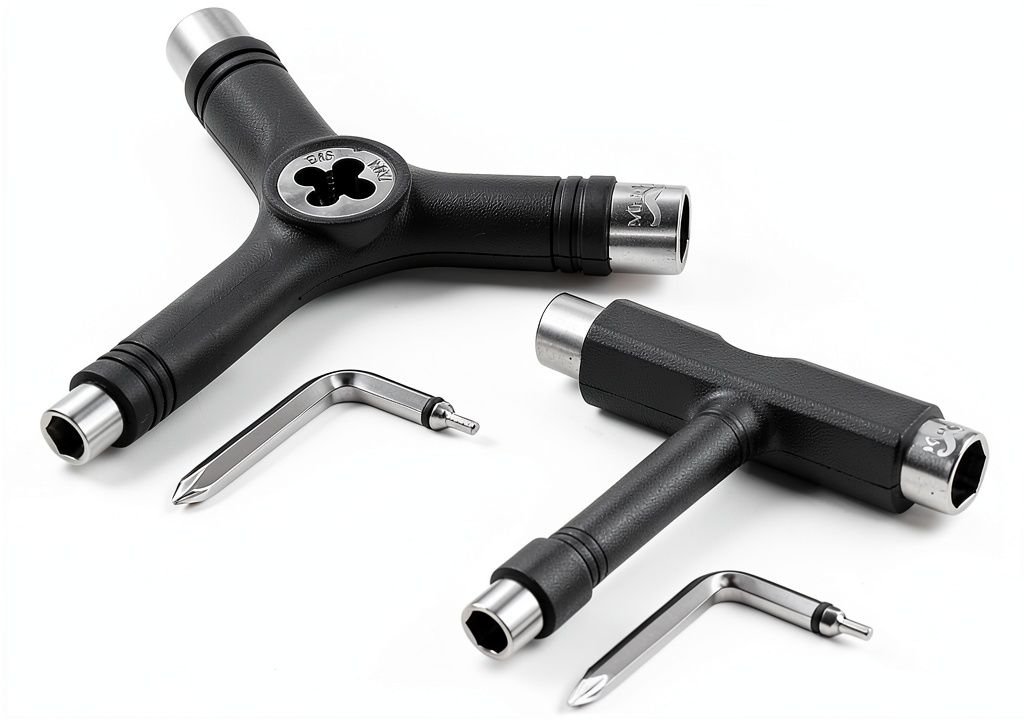 Mr Pen Skate Tool showing T-tool and Y-tool components on a skateboard
