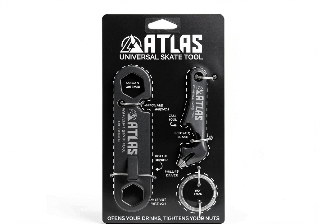 Atlas Universal Skate Tool showing metal construction and included components