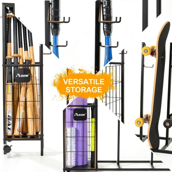 PLKOW Skateboard Storage Rack Steel Frame Lockable Wheels-7