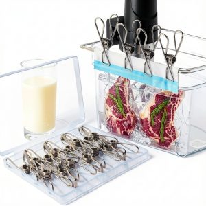 15 Pack Sous Vide Cooking Clips for Immersion Circulator, Sous Vide Weights Clamp Compatible with All Kinds of Sous Vide Cookers & Containers, Keep Bags Submerged, Food Grade Stainless Steel-0